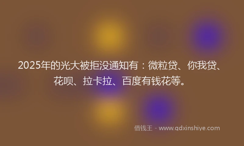 2025年的光大被拒没通知有：微粒贷、你我贷、花呗、拉卡拉、百度有钱花等。