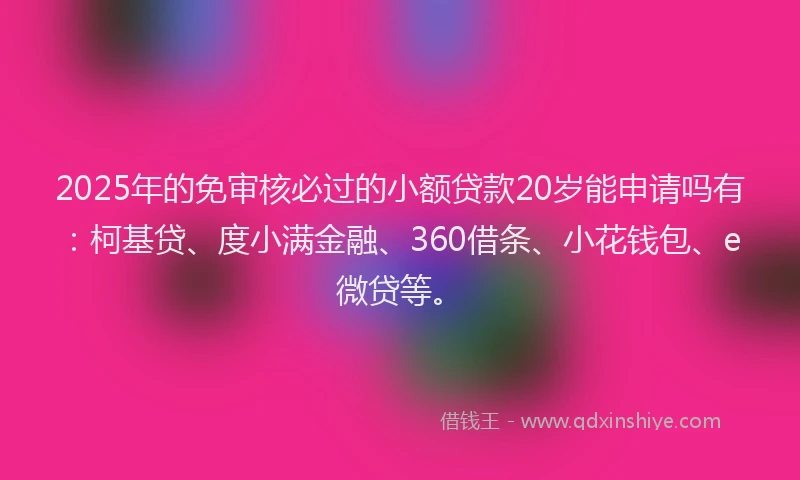 2025年的免审核必过的小额贷款20岁能申请吗有：柯基贷、度小满金融、360借条、小花钱包、e微贷等。
