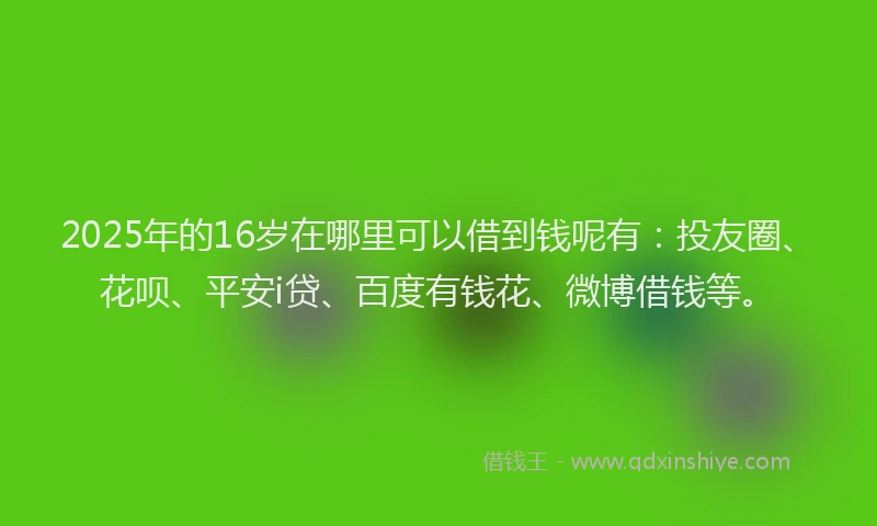 2025年的16岁在哪里可以借到钱呢有：投友圈、花呗、平安i贷、百度有钱花、微博借钱等。