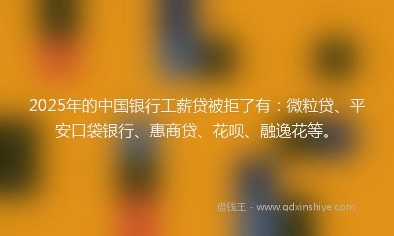 2025年的中国银行工薪贷被拒了有：微粒贷、平安口袋银行、惠商贷、花呗、融逸花等。