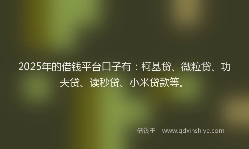 2025年的借钱平台口子有：柯基贷、微粒贷、功夫贷、读秒贷、小米贷款等。
