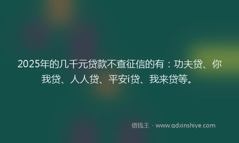 2025年的几千元贷款不查征信的有：功夫贷、你我贷、人人贷、平安i贷、我来贷等。