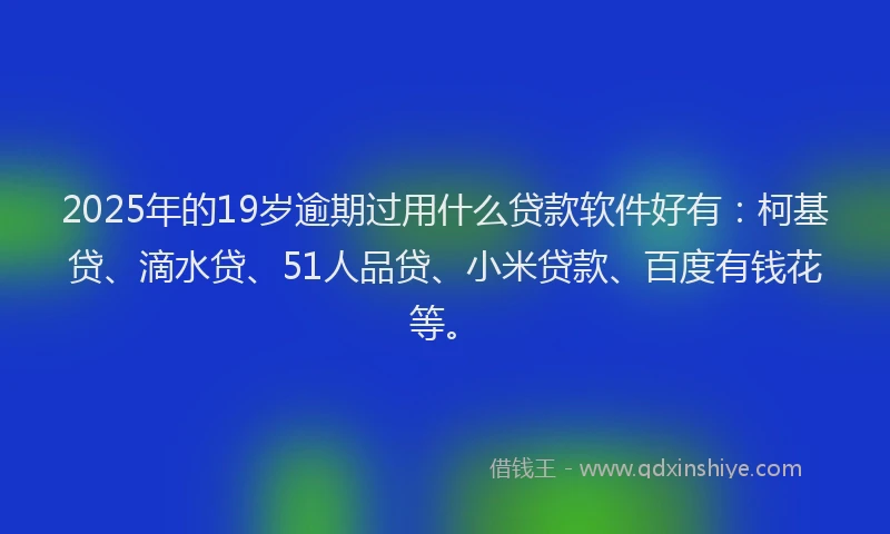 2025年的19岁逾期过用什么贷款软件好有：柯基贷、滴水贷、51人品贷、小米贷款、百度有钱花等。