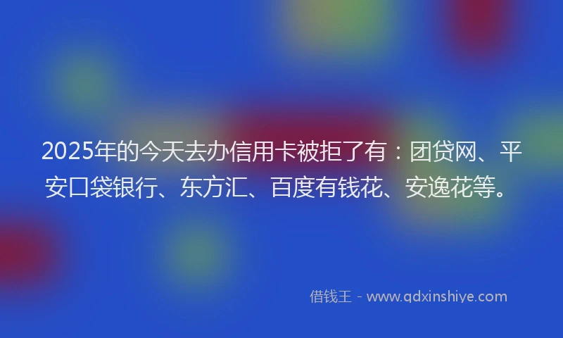 2025年的今天去办信用卡被拒了有：团贷网、平安口袋银行、东方汇、百度有钱花、安逸花等。