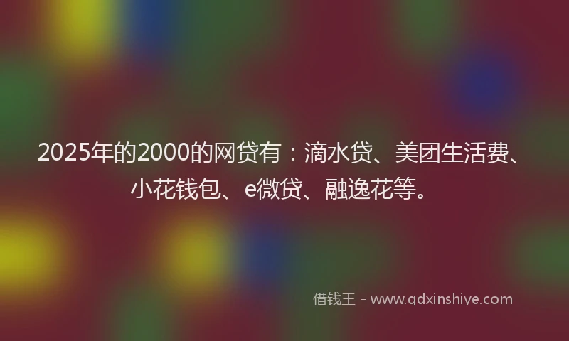 2025年的2000的网贷有：滴水贷、美团生活费、小花钱包、e微贷、融逸花等。