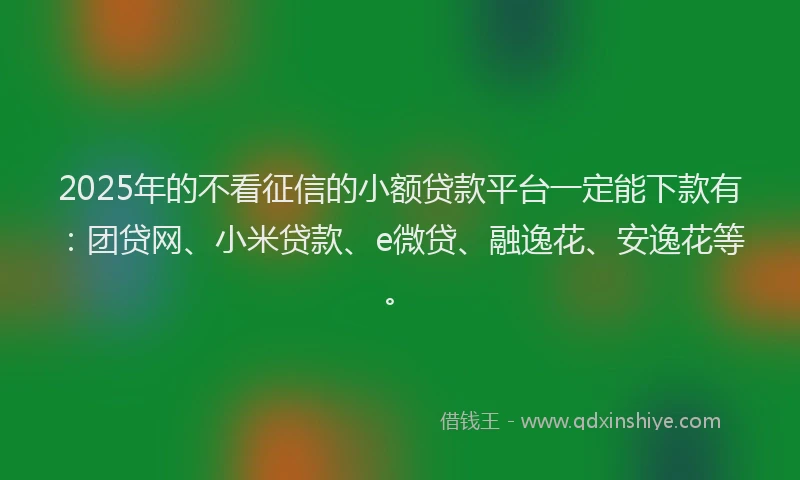 2025年的不看征信的小额贷款平台一定能下款有：团贷网、小米贷款、e微贷、融逸花、安逸花等。