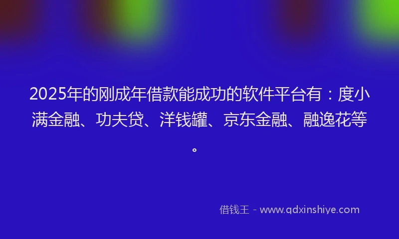 2025年的刚成年借款能成功的软件平台有：度小满金融、功夫贷、洋钱罐、京东金融、融逸花等。