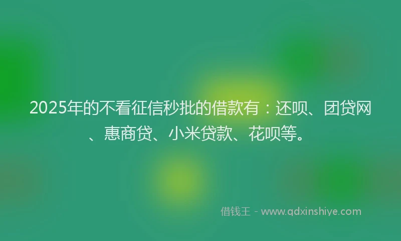 2025年的不看征信秒批的借款有：还呗、团贷网、惠商贷、小米贷款、花呗等。