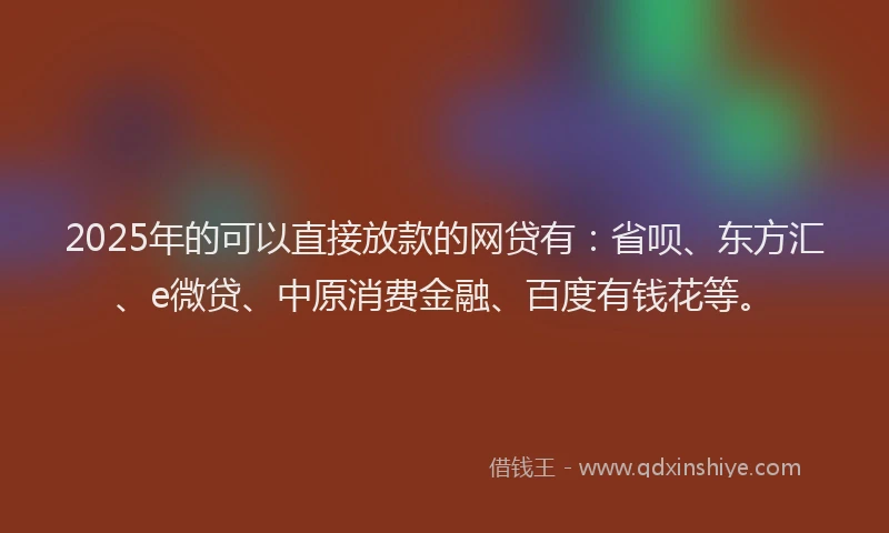 2025年的可以直接放款的网贷有：省呗、东方汇、e微贷、中原消费金融、百度有钱花等。