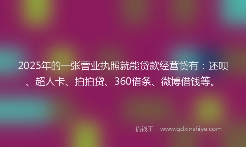 2025年的一张营业执照就能贷款经营贷有：还呗、超人卡、拍拍贷、360借条、微博借钱等。