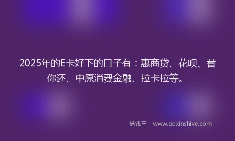 2025年的E卡好下的口子有：惠商贷、花呗、替你还、中原消费金融、拉卡拉等。