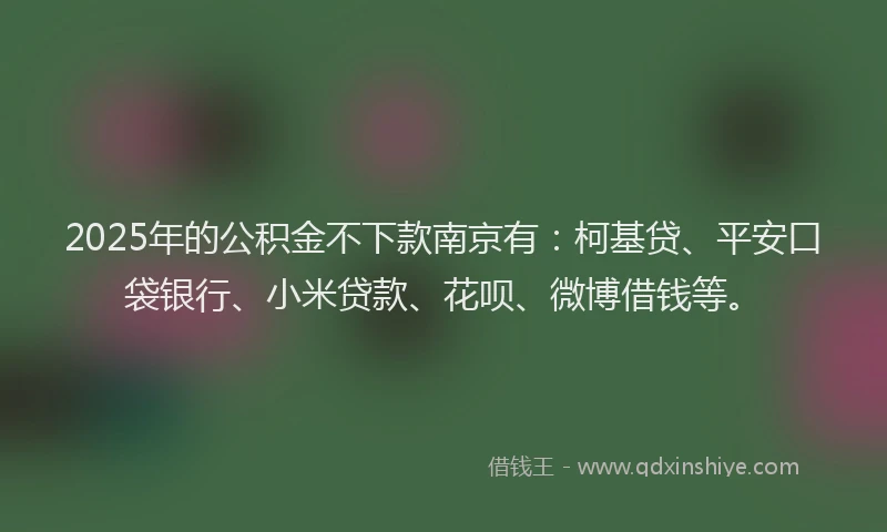 2025年的公积金不下款南京有：柯基贷、平安口袋银行、小米贷款、花呗、微博借钱等。