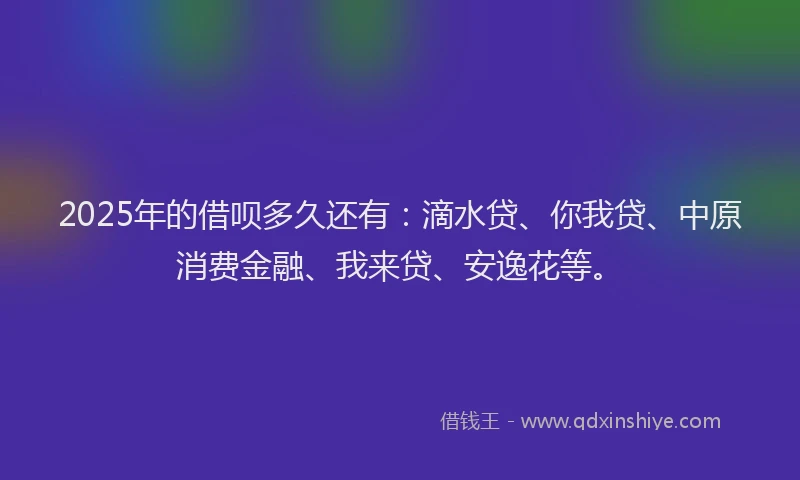 2025年的借呗多久还有：滴水贷、你我贷、中原消费金融、我来贷、安逸花等。