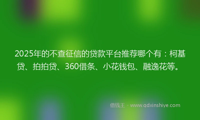 2025年的不查征信的贷款平台推荐哪个有：柯基贷、拍拍贷、360借条、小花钱包、融逸花等。