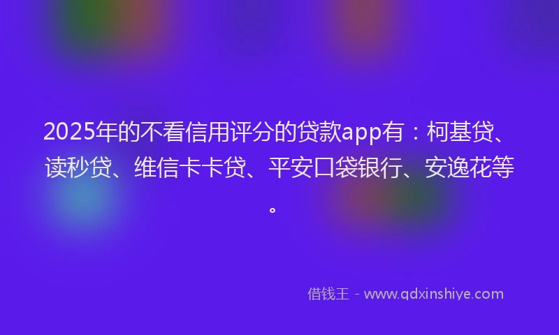 2025年的不看信用评分的贷款app有：柯基贷、读秒贷、维信卡卡贷、平安口袋银行、安逸花等。