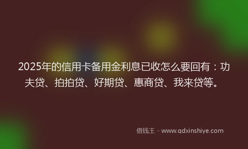 2025年的信用卡备用金利息已收怎么要回有：功夫贷、拍拍贷、好期贷、惠商贷、我来贷等。