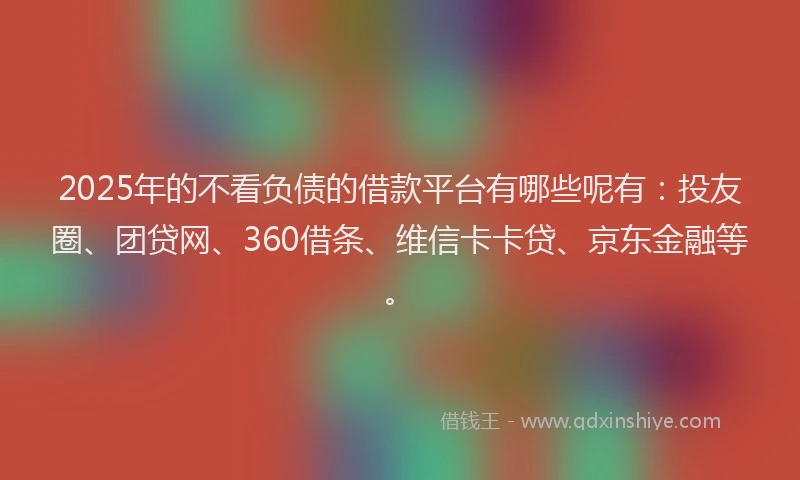 2025年的不看负债的借款平台有哪些呢有：投友圈、团贷网、360借条、维信卡卡贷、京东金融等。