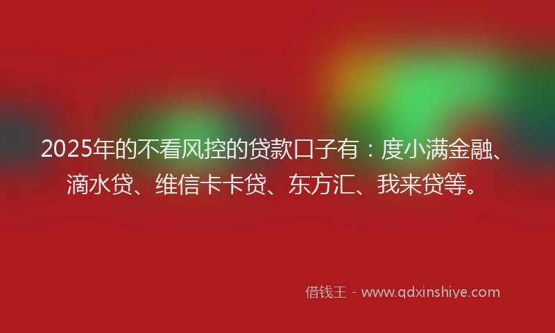 2025年的不看风控的贷款口子有：度小满金融、滴水贷、维信卡卡贷、东方汇、我来贷等。