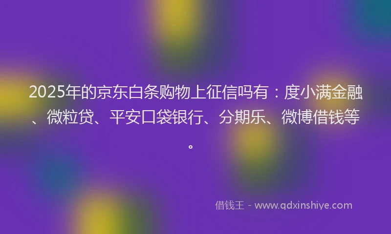 2025年的京东白条购物上征信吗有：度小满金融、微粒贷、平安口袋银行、分期乐、微博借钱等。