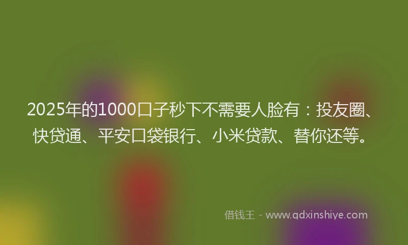 2025年的1000口子秒下不需要人脸有：投友圈、快贷通、平安口袋银行、小米贷款、替你还等。