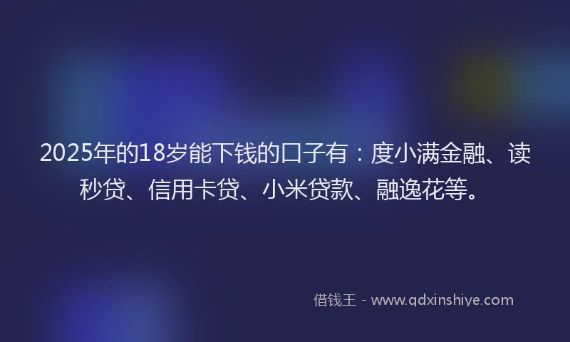2025年的18岁能下钱的口子有：度小满金融、读秒贷、信用卡贷、小米贷款、融逸花等。