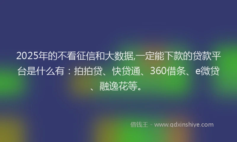 2025年的不看征信和大数据,一定能下款的贷款平台是什么有：拍拍贷、快贷通、360借条、e微贷、融逸花等。