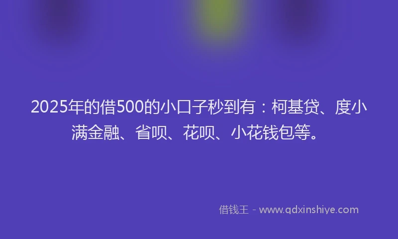 2025年的借500的小口子秒到有：柯基贷、度小满金融、省呗、花呗、小花钱包等。