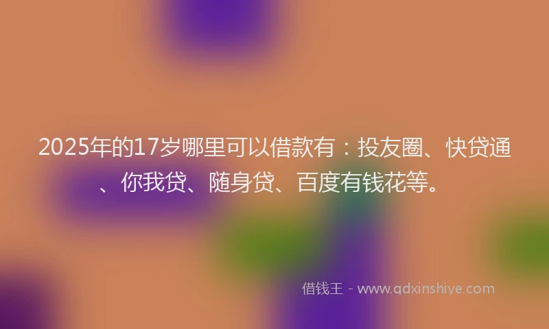 2025年的17岁哪里可以借款有：投友圈、快贷通、你我贷、随身贷、百度有钱花等。