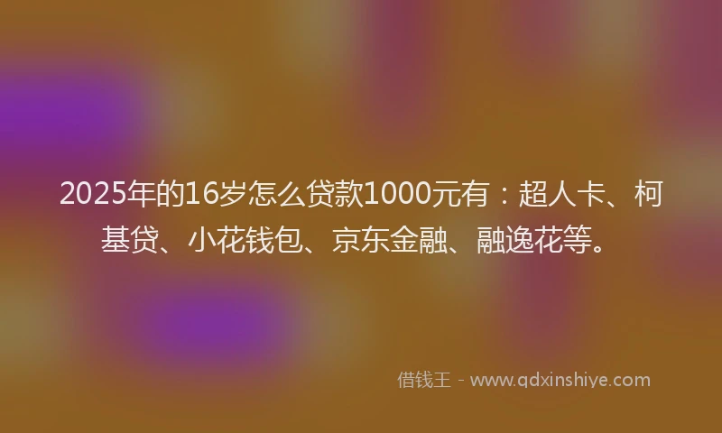 2025年的16岁怎么贷款1000元有：超人卡、柯基贷、小花钱包、京东金融、融逸花等。