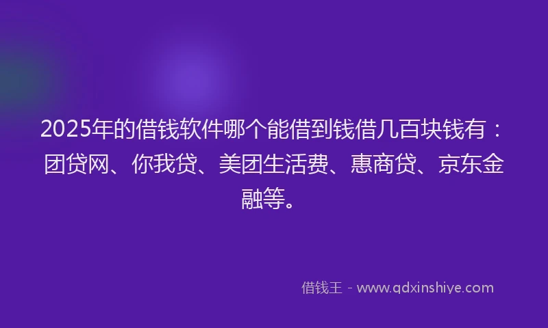 2025年的借钱软件哪个能借到钱借几百块钱有：团贷网、你我贷、美团生活费、惠商贷、京东金融等。