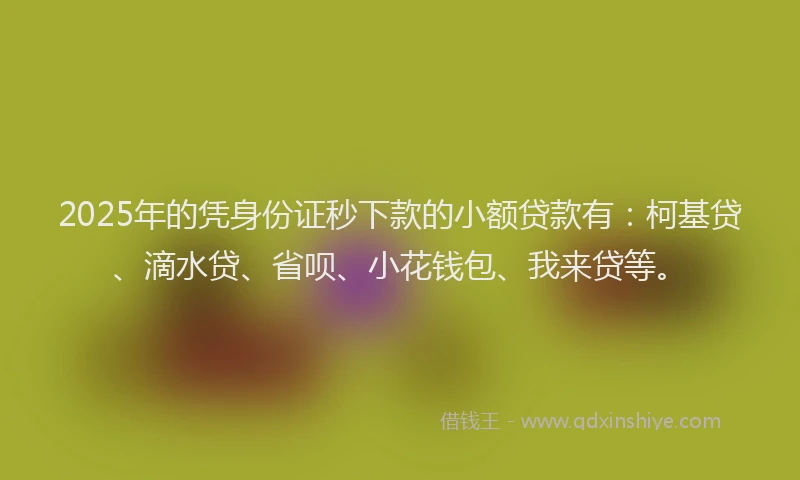2025年的凭身份证秒下款的小额贷款有：柯基贷、滴水贷、省呗、小花钱包、我来贷等。