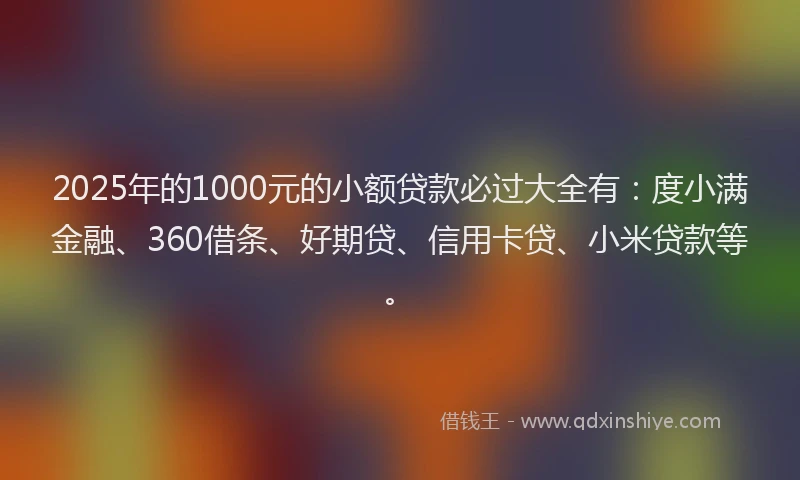 2025年的1000元的小额贷款必过大全有：度小满金融、360借条、好期贷、信用卡贷、小米贷款等。