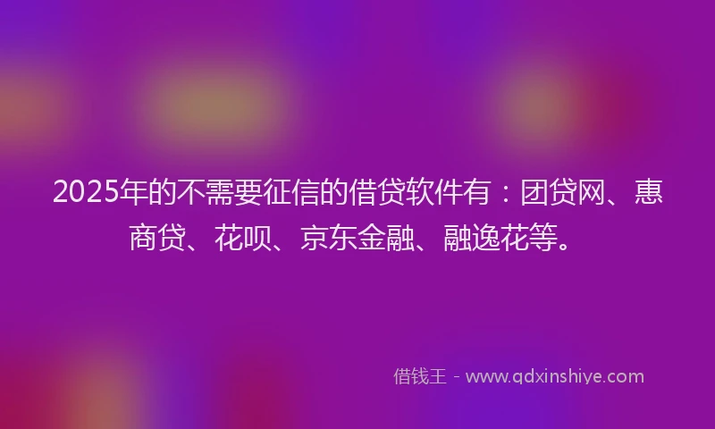 2025年的不需要征信的借贷软件有：团贷网、惠商贷、花呗、京东金融、融逸花等。