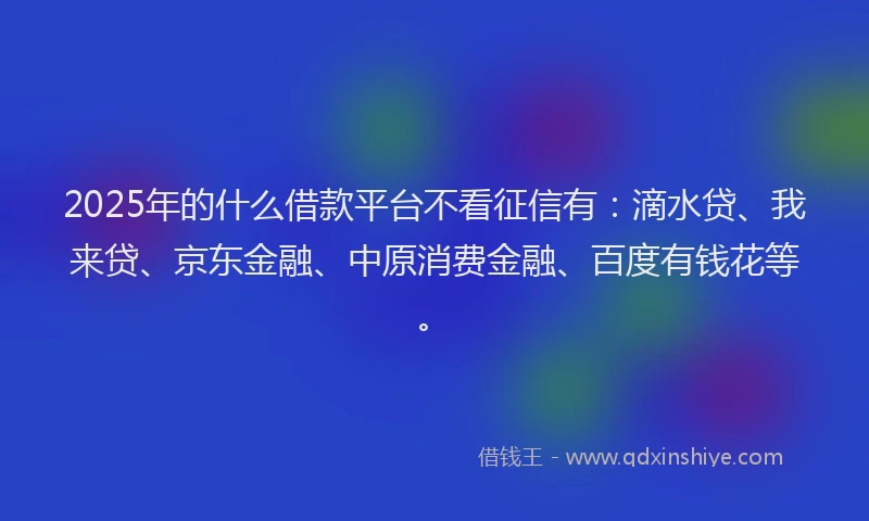 2025年的什么借款平台不看征信有：滴水贷、我来贷、京东金融、中原消费金融、百度有钱花等。