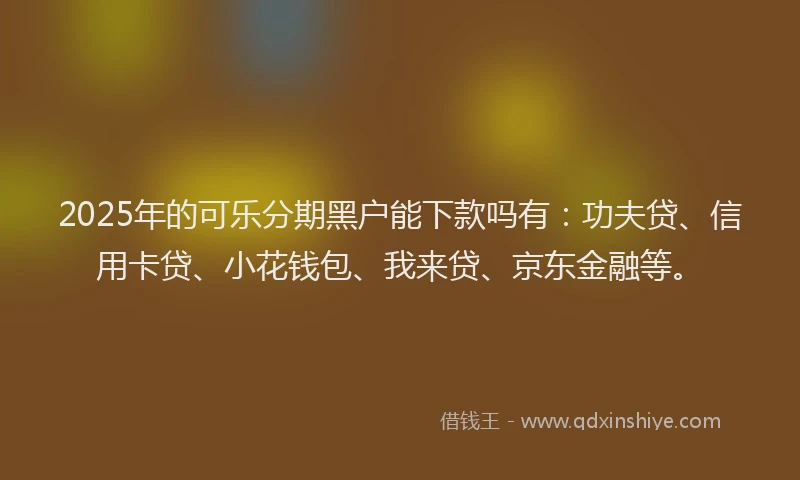2025年的可乐分期黑户能下款吗有：功夫贷、信用卡贷、小花钱包、我来贷、京东金融等。