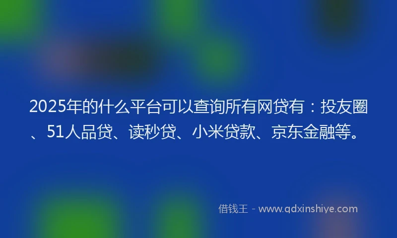 2025年的什么平台可以查询所有网贷有：投友圈、51人品贷、读秒贷、小米贷款、京东金融等。