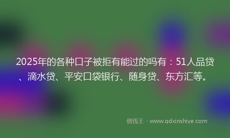 2025年的各种口子被拒有能过的吗有：51人品贷、滴水贷、平安口袋银行、随身贷、东方汇等。