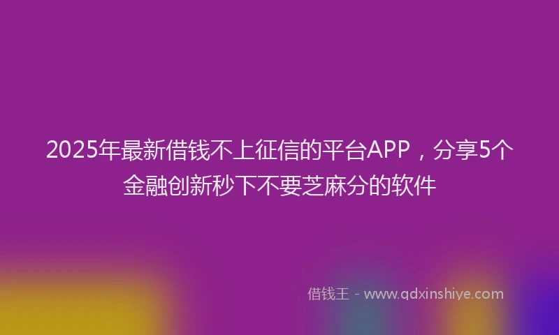 2025年最新借钱不上征信的平台APP，分享5个金融创新秒下不要芝麻分的软件