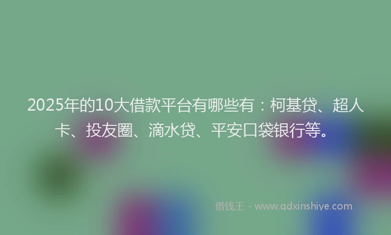 2025年的10大借款平台有哪些有：柯基贷、超人卡、投友圈、滴水贷、平安口袋银行等。