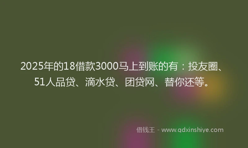 2025年的18借款3000马上到账的有：投友圈、51人品贷、滴水贷、团贷网、替你还等。