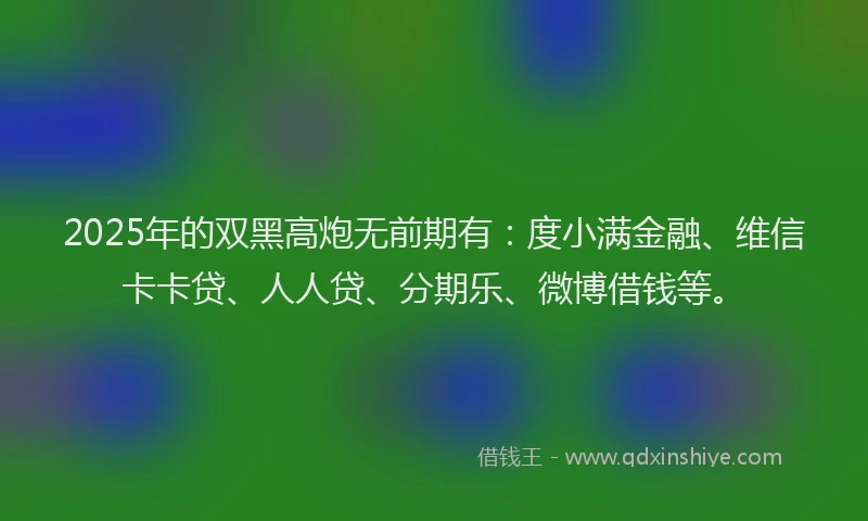 2025年的双黑高炮无前期有：度小满金融、维信卡卡贷、人人贷、分期乐、微博借钱等。