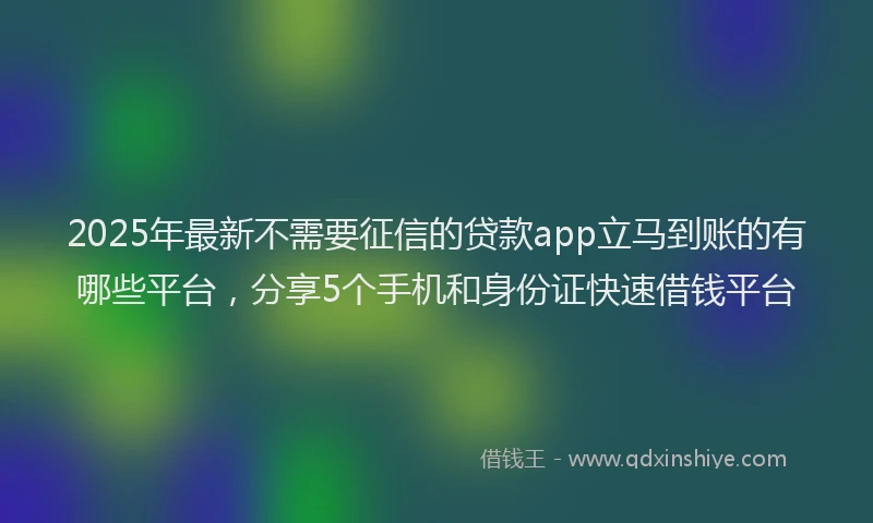 2025年最新不需要征信的贷款app立马到账的有哪些平台，分享5个手机和身份证快速借钱平台