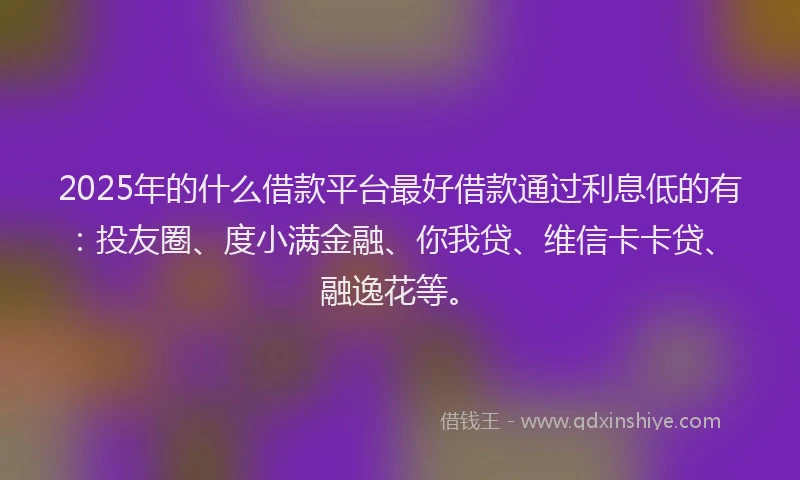 2025年的什么借款平台最好借款通过利息低的有：投友圈、度小满金融、你我贷、维信卡卡贷、融逸花等。