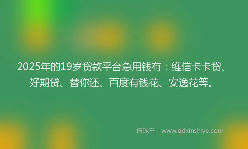 2025年的19岁贷款平台急用钱有：维信卡卡贷、好期贷、替你还、百度有钱花、安逸花等。