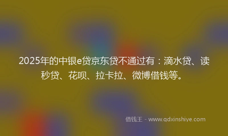 2025年的中银e贷京东贷不通过有：滴水贷、读秒贷、花呗、拉卡拉、微博借钱等。