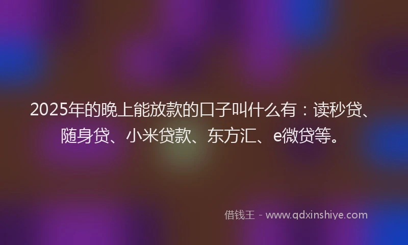 2025年的晚上能放款的口子叫什么有：读秒贷、随身贷、小米贷款、东方汇、e微贷等。