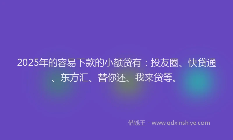 2025年的容易下款的小额贷有：投友圈、快贷通、东方汇、替你还、我来贷等。
