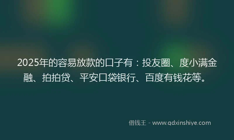 2025年的容易放款的口子有：投友圈、度小满金融、拍拍贷、平安口袋银行、百度有钱花等。