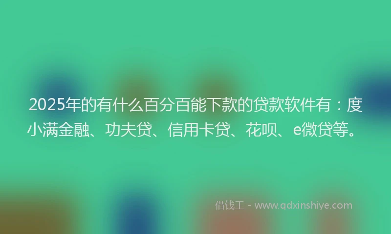 2025年的有什么百分百能下款的贷款软件有：度小满金融、功夫贷、信用卡贷、花呗、e微贷等。