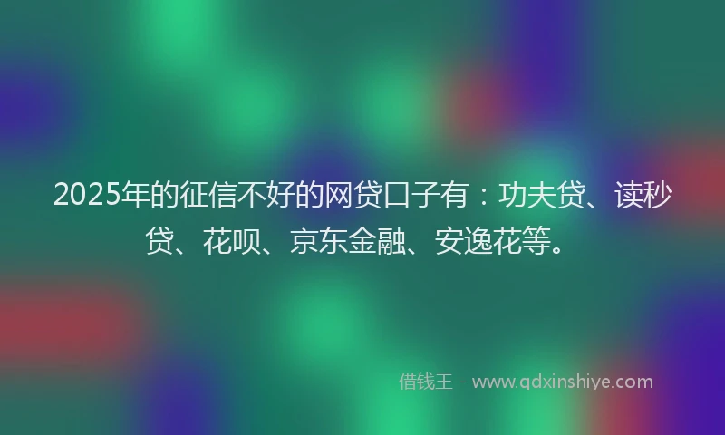 2025年的征信不好的网贷口子有：功夫贷、读秒贷、花呗、京东金融、安逸花等。